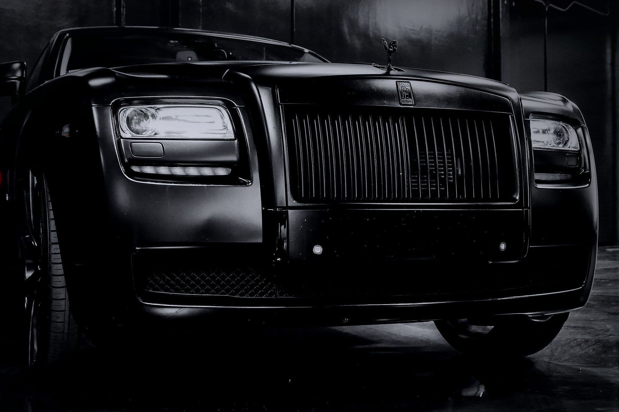 The Ghost's grille and headlamps, head-on.